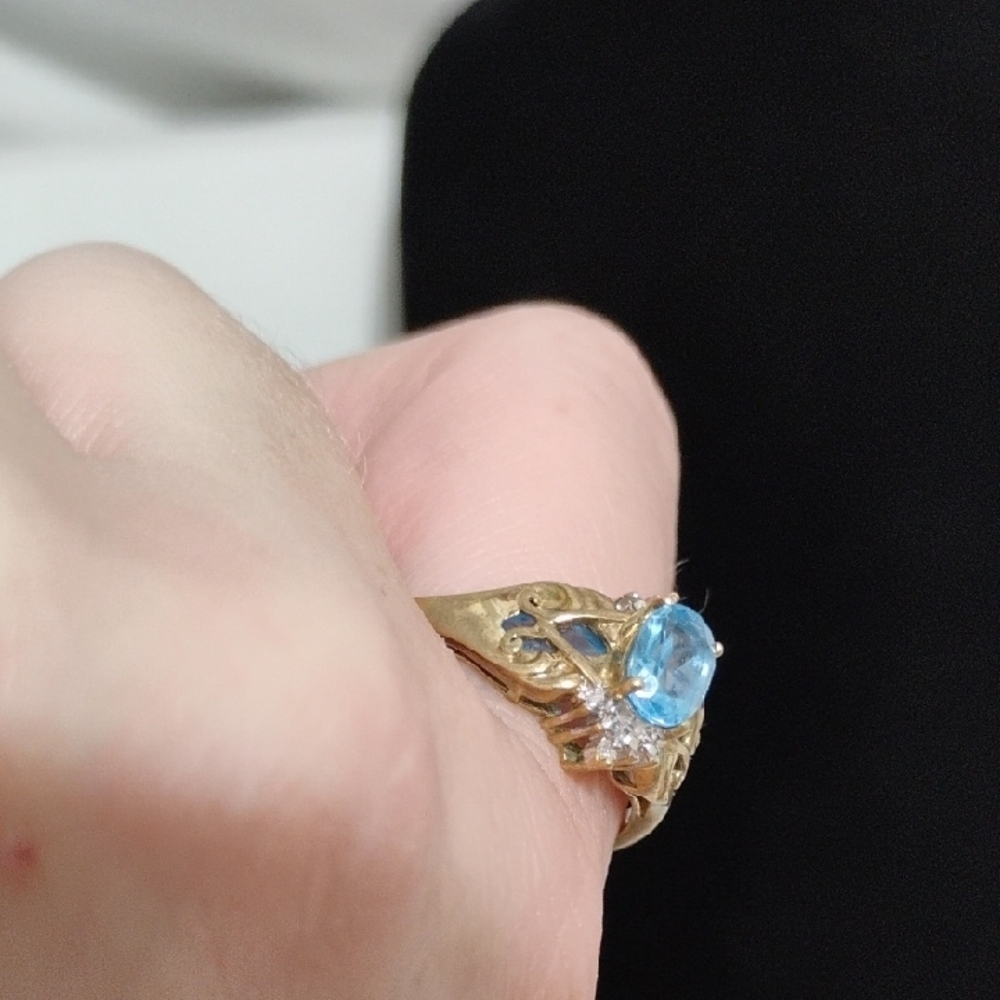 10kt Gold Blue Topaz & Diamond Elegant Gold Women's Ring Sz.10.5 - Picture 6 of 12